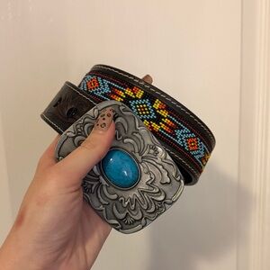 Myra Bag Brown and Blue Beaded Belt